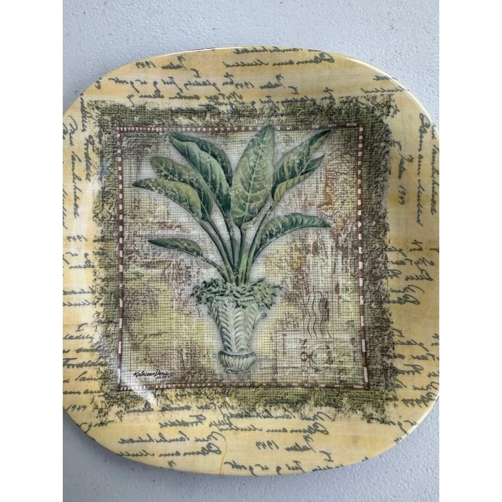 Vintage Kathleen Denis For Keller-Charles 2 Palm Tree Melamine Cube Salad Plates
